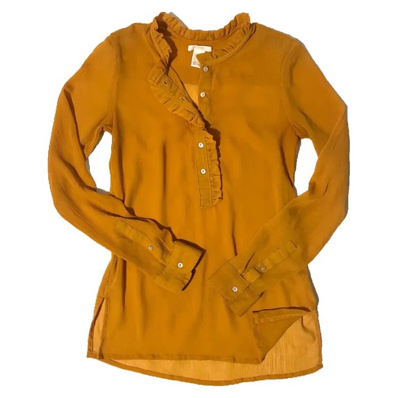 H&M gorgeous ruffled half button chiffon/crepe blouse in marigold/mustard. Sz XS - Picture 9 of 16